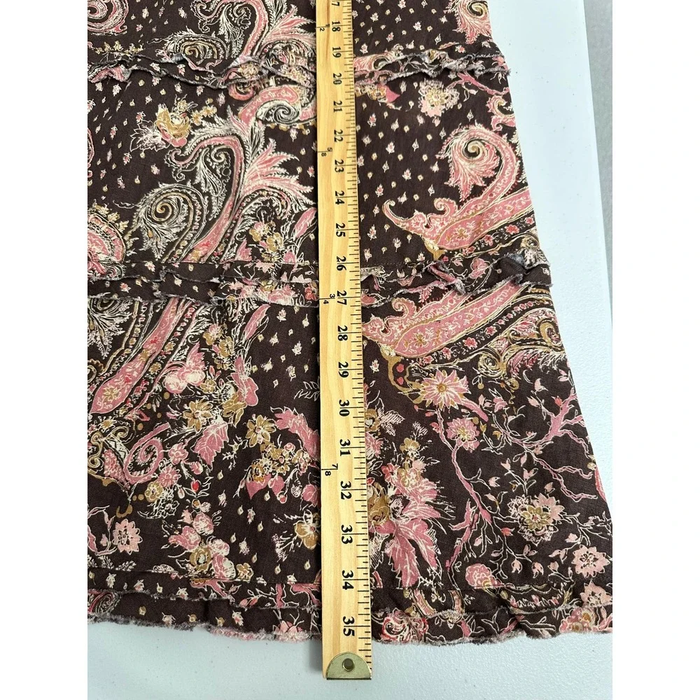 Tapemeasure Tiered Linen Ruffle Midi Skirt Size 16 Brown Paisley Boho - Picture 5 of 11